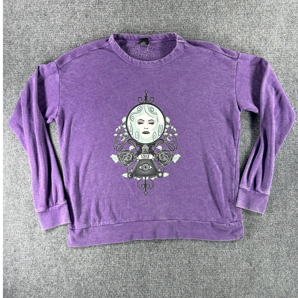 Disney Haunted Mansion Madame Leota Purple Sweatshirt Womens Medium Acid Wash